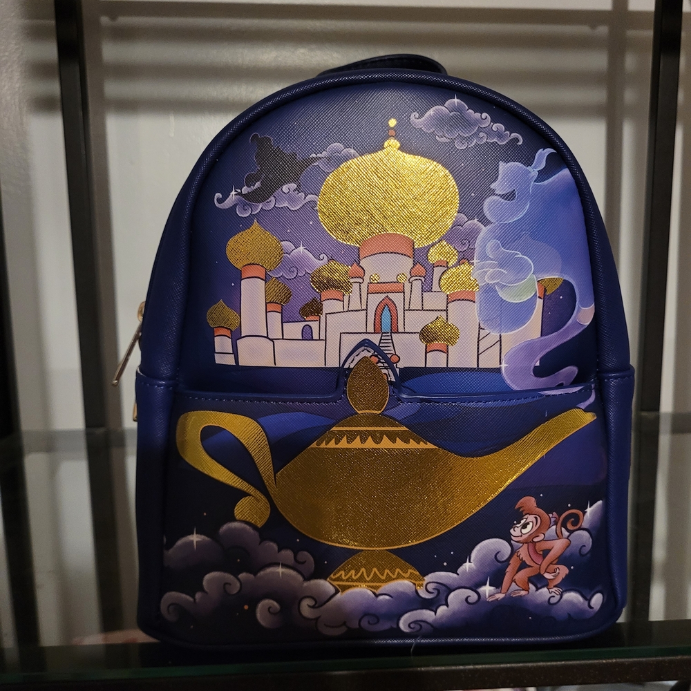Disney Loungfly Blue and Gold Aladdin Themed Backpack
